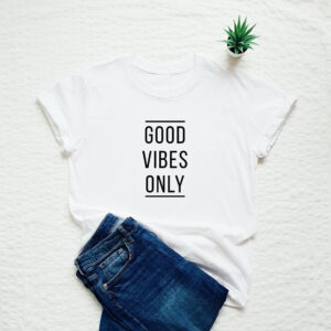 Home good vibes only printed t shirt