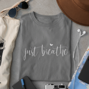 Home just breathe printed charcoal melange unisex t shirt